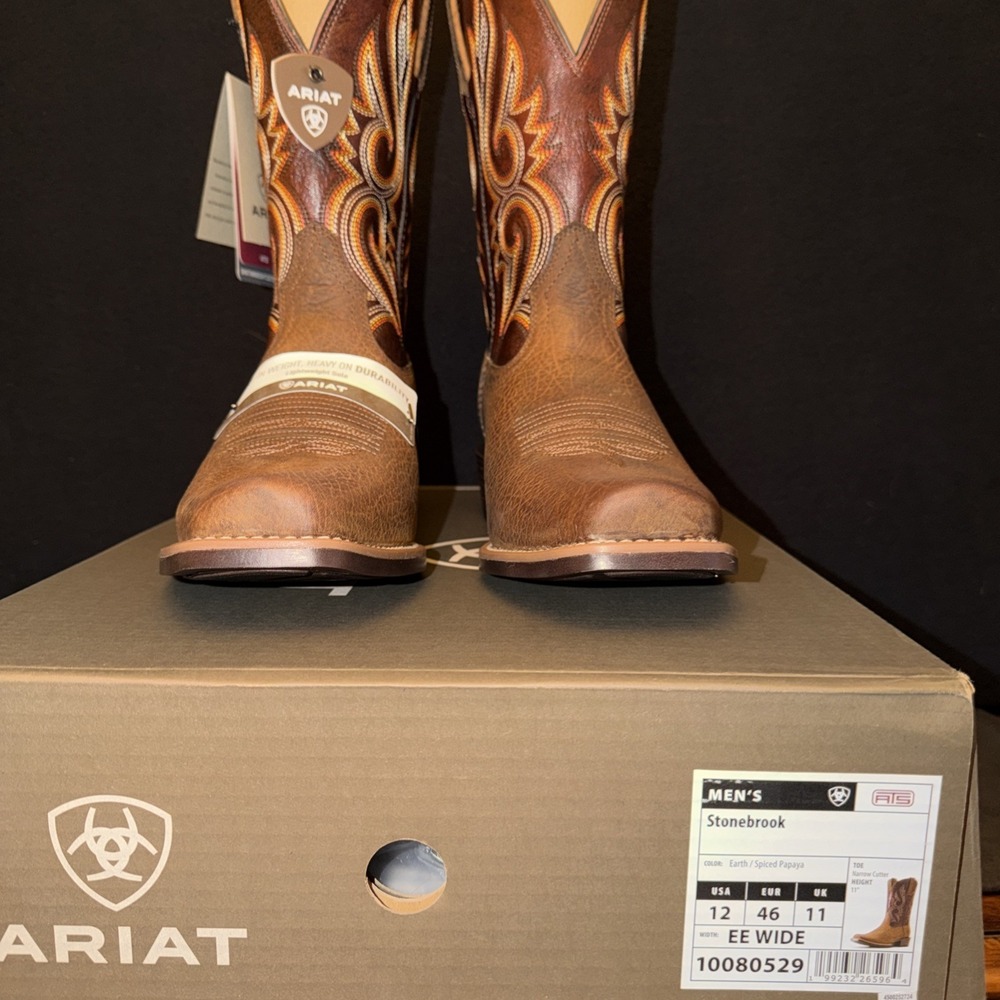 Ariat Stonebrook Men's Western Cowboy Boots 12 EE Wide Earth Spiced Papaya NIB